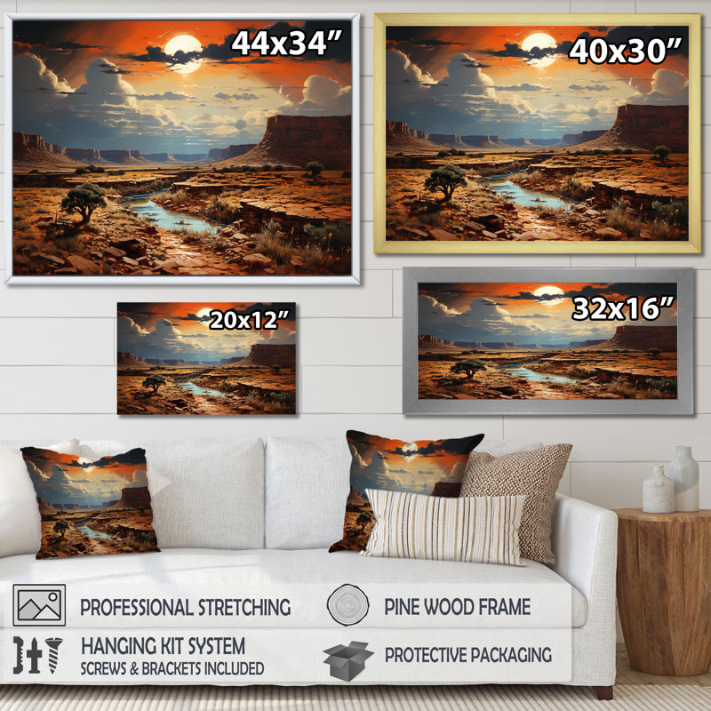 Décoration murale lune au coucher du soleil sur un canyon II - Canyon et désert, Cadre doré à coins fermés