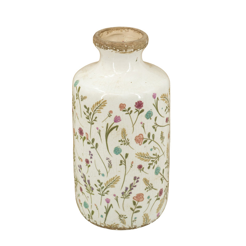 D5.3X10.6 "Vase cylindrique en céramique avec motifs floraux multicolores
