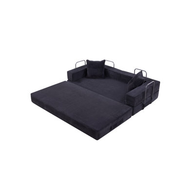 Canapé-lit avec coussin carré - Coussin en velours côtelé avec cadre de forme fixe pour le salon, la chambre à coucher, le salon, le studio - Noir