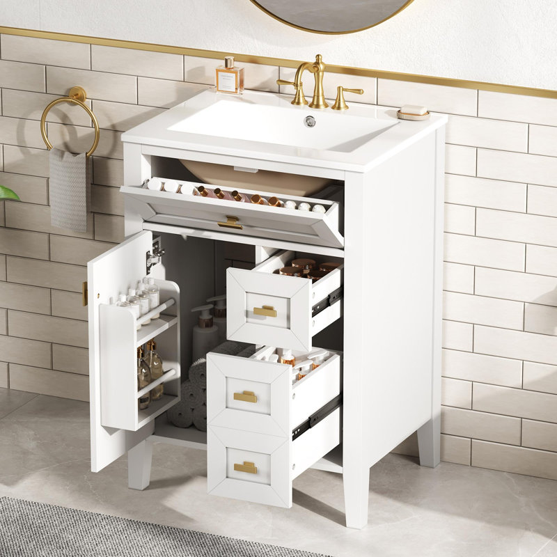 Ensemble de meuble-lavabo avec lavabo, Blanc, 24"