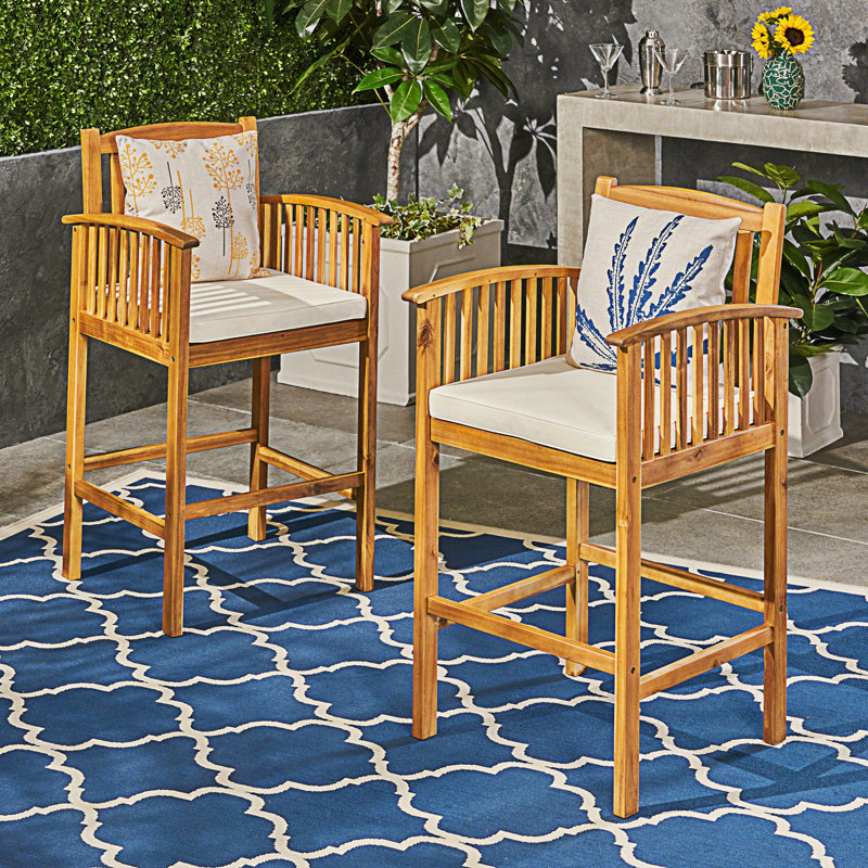 Set Of 2 Outdoor Barstools With Cushions