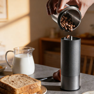 Moulin à café manuel avec réglages de mouture réglables, meules en acier inoxydable pour un meulage de précision, conception à manivelle portable pour espresso, goutte à goutte, presse française, fabrication compacte et durable