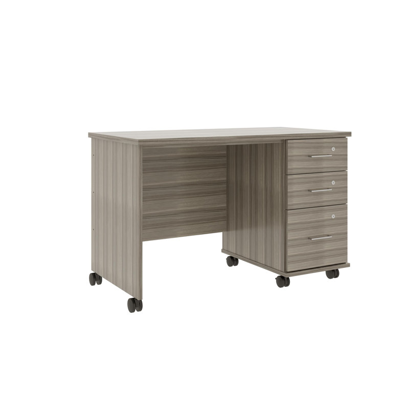 Bureau mobile avec tiroirs de rangement verrouillables - poste de travail roulant, Orme ombré
