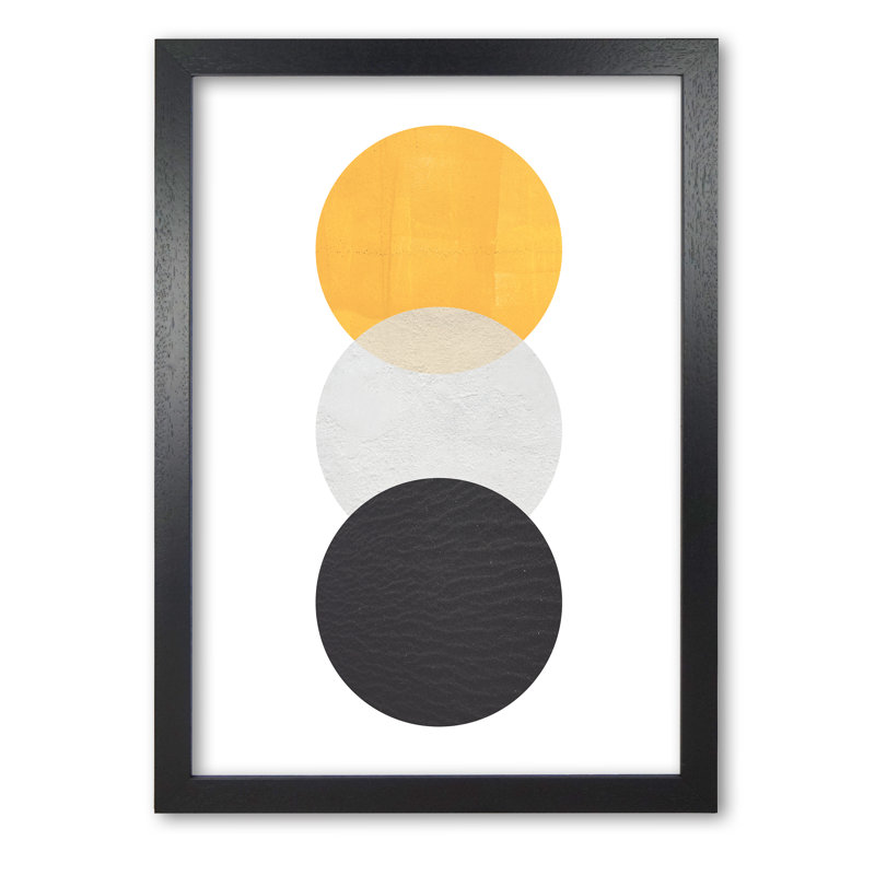 Yellow And Black Abstract Circles - Print, 85 cm H x 60 cm W x 5 cm D, Black Grain Frame