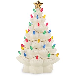 Christmas Decorations - 12” Lighted Up Gnomes Ceramic Christmas Tree With  46 Multicolored Lights - Small Mini Prelit Xmas Holiday Decor For Tabletop