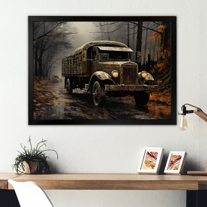Camion de livraison brun années 30, Cadre simple noir, H 34 po x l 44 po x P 1,5 po