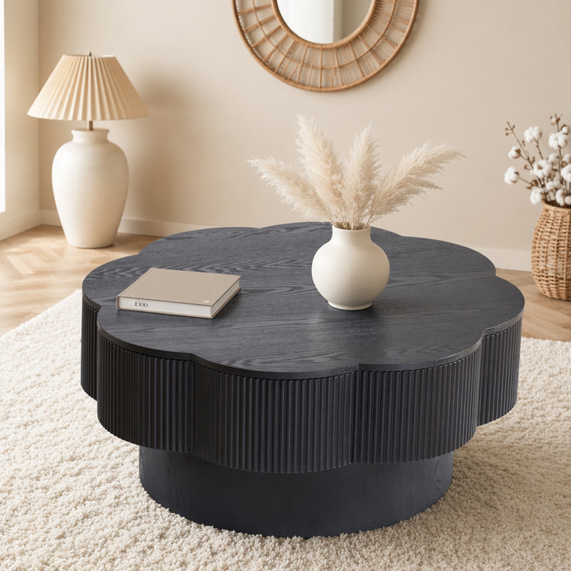 Table basse moderne en forme de fleur avec rangement, conception de fleur de prunier pour salon, appartement et bureau, facile à assembler