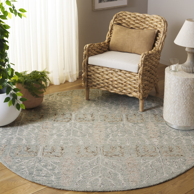 Jardin 852 Hand Tufted Wool/Cotton Vintage Look Rug in Green/Beige, Round 6'