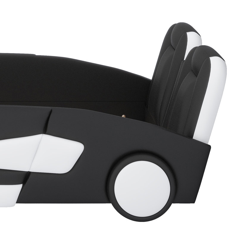 Cadre de lit de voiture de course pour enfants avec roues décoratives, Black