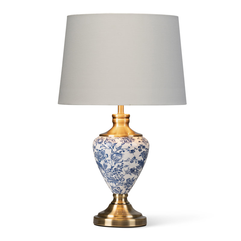 Wadhurst 57cm Toile de Jouy Vintage Style Metal Table Lamp, Gold/Blue