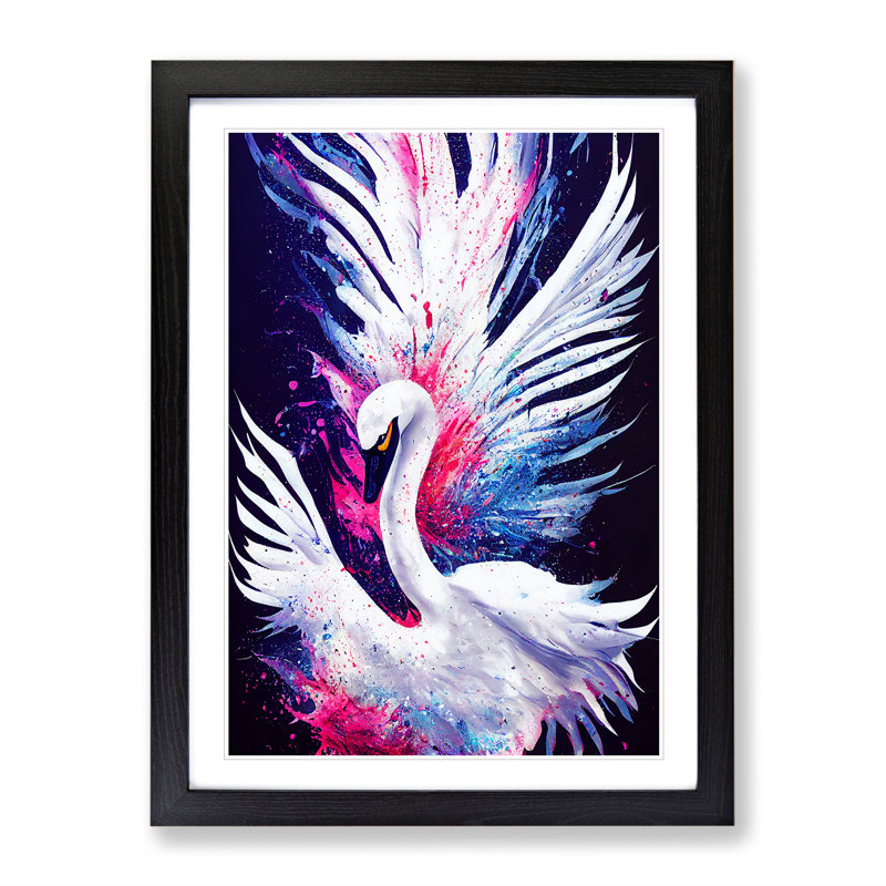 Vibrant Swan No.2 Abstract - Single Picture Frame Painting, 34cm H x 25cm W x 2cm D, Black Framed