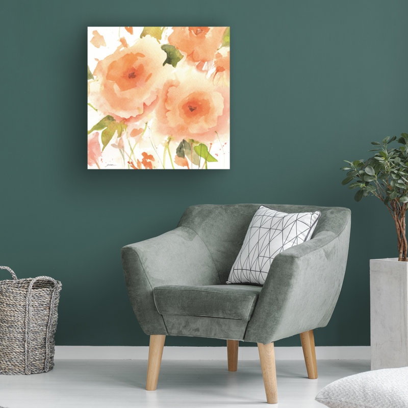 Art sur toile, tons dorés, pêche, H 14 po x l 14 po