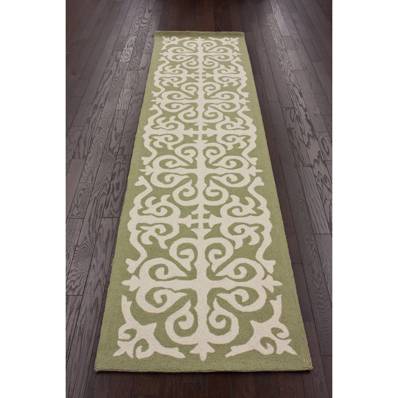 Tapis vert à motif treillis marocain Caley, Tapis de couloir 2 pi 6 po x 8 pi