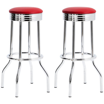 2 Red Bar Stools - Retro Diner Nostalgia With Cushion And Stool  2  1950s Style Shiny For Dining Room