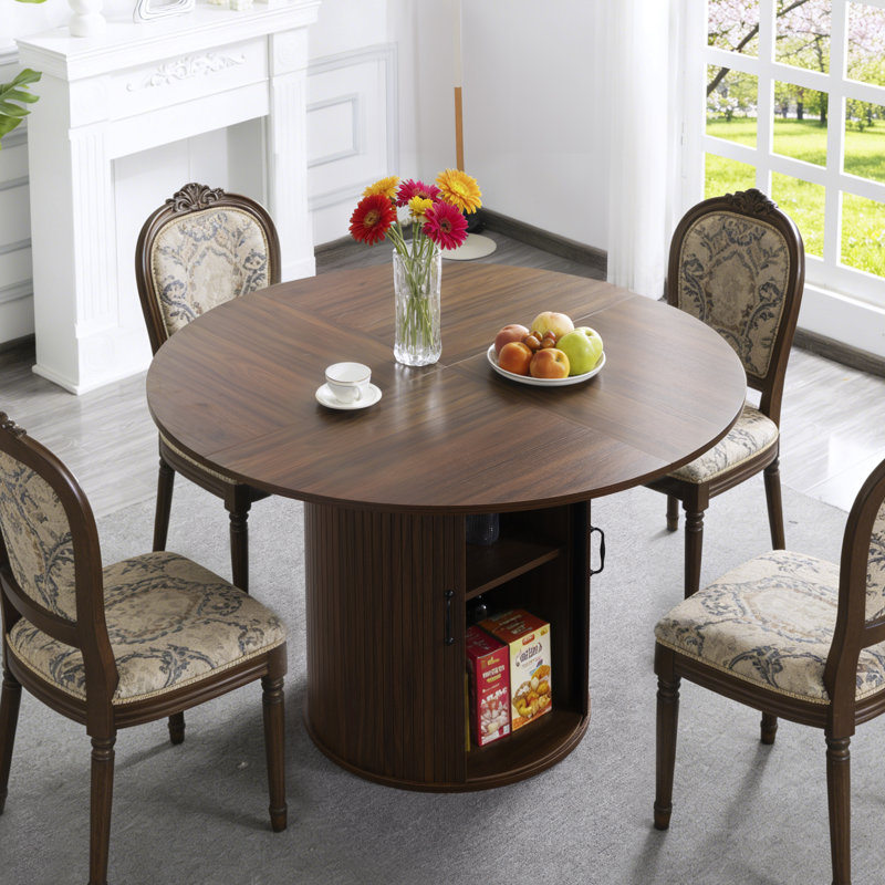 Table de salle à manger 47,32 po en noyer rond avec sièges de rangement 4
