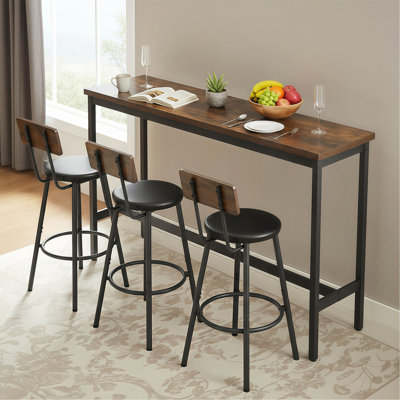 Ensemble de table de bar et de chaises pour 3, ensemble de table de salle à manger industriel 4 pièces avec 3 tabourets de bar rembourrés en polyuréthane, ensemble de table de bar pour cuisine, salle à manger, salon, bar, café, coin petit espace