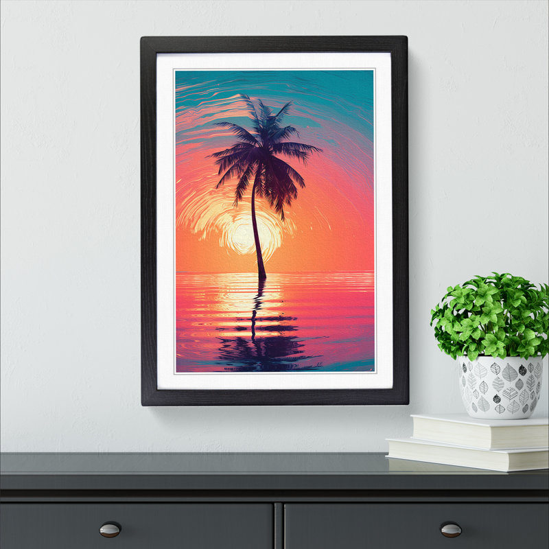 Palm Tree Modern - Single Picture Frame Print on Wood, 34cm H x 25cm W x 2cm D, Black Framed