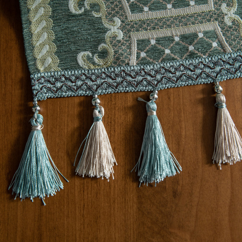 Modern Floral Print Table Runner With Tassel, 86" L x 13" D, Green