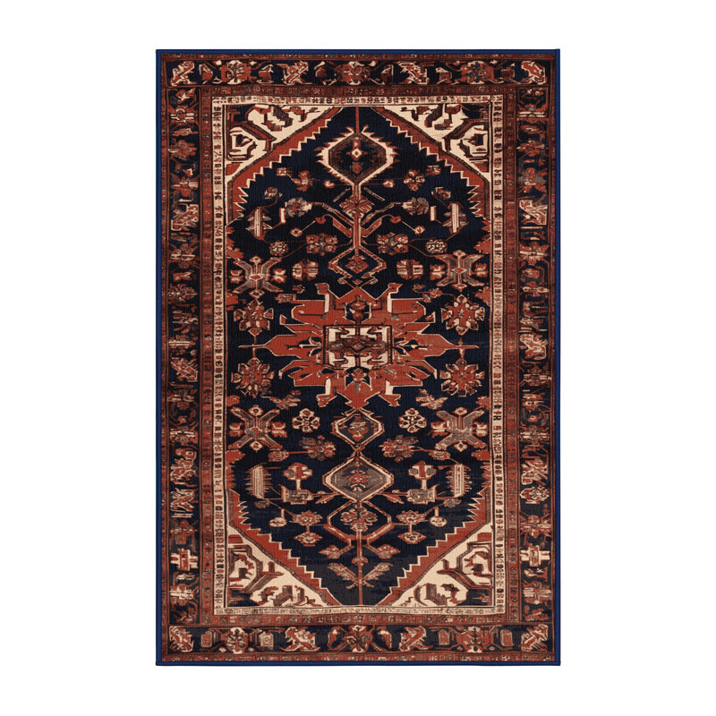 Tapis persan noir lavable à la machine, Rectangle 6 pi x 9 pi