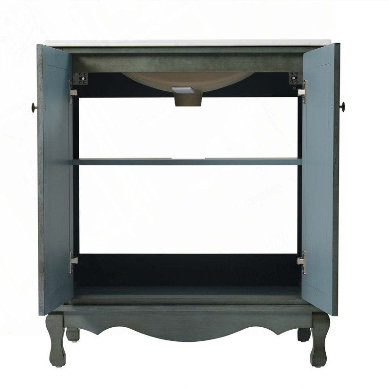 Meuble-lavabo de salle de bain avec lavabo en céramique, Antique Blue