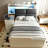 Modern Upholstered Bed Frame with LED Lights, Charging Station and Pull-Out Desk-2109641145