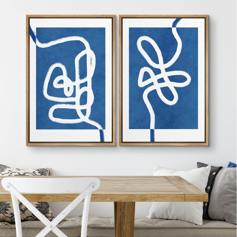 "Blue Abstract Swirly Minimalist", reproduction sur toile 2 pièces