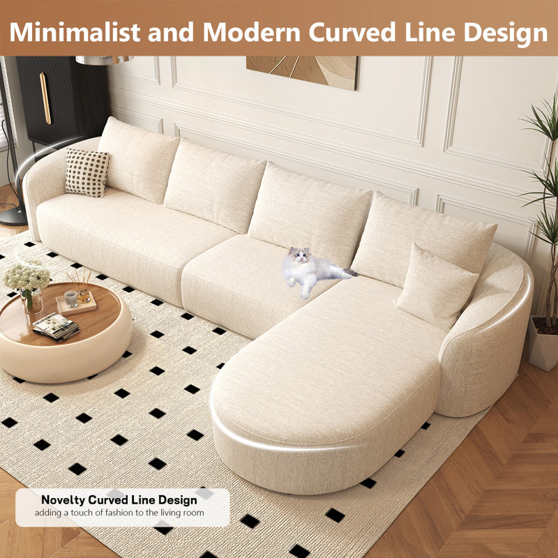 Canapé modulaire incurvé modulaire Boneless, H 33,86 po x l 138,6 po x P 72 po, Orienté à droite, Blanc
