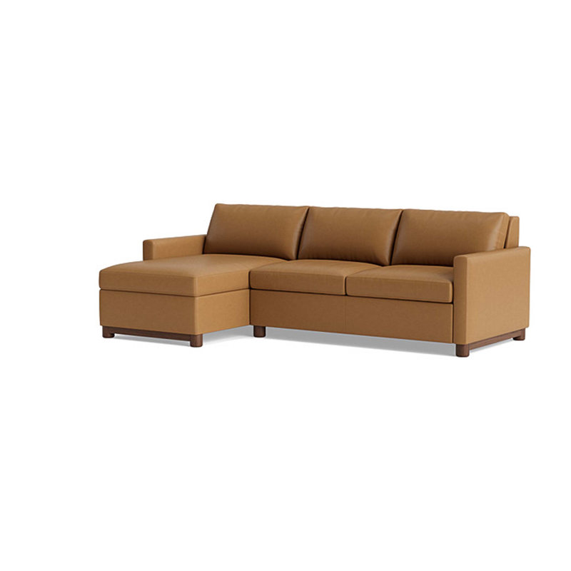 Reve Leather Sofa with Chaise (with Storage), Leather - Butterscotch, Chaise On Left