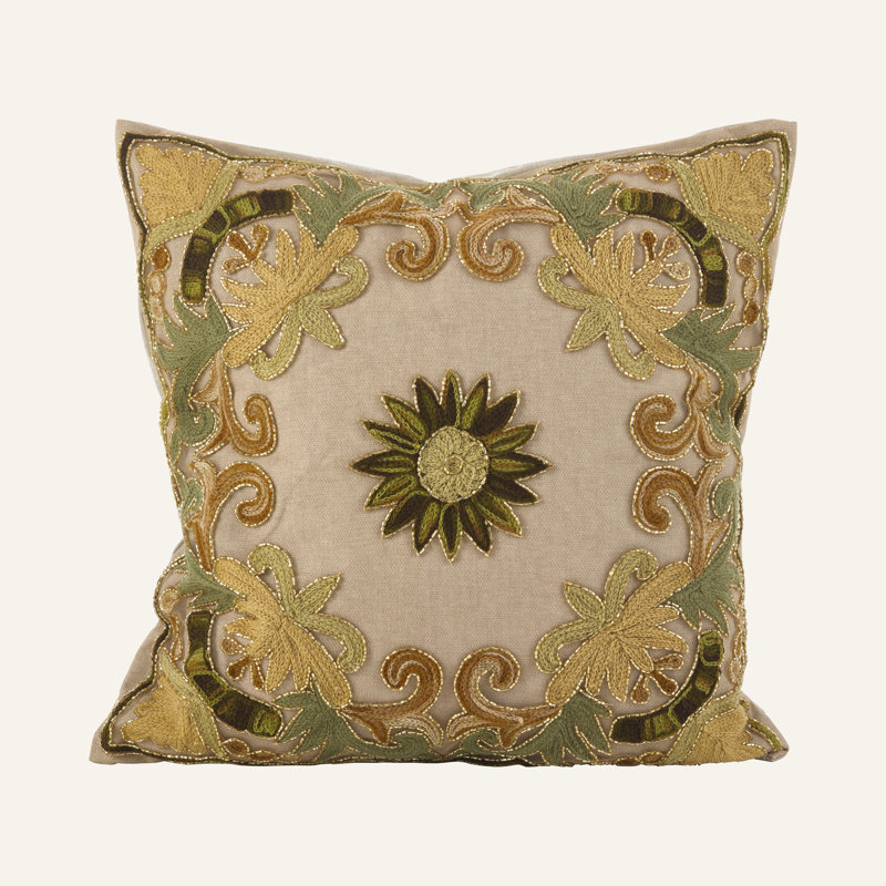 Kreutzer Embroidered Cotton Throw Pillow, Green