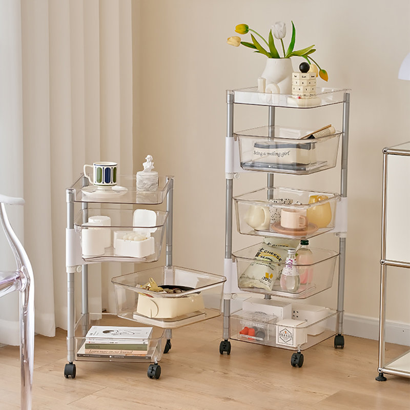 Five-Tier Clear and Silver Swivel Bin Storage Tower