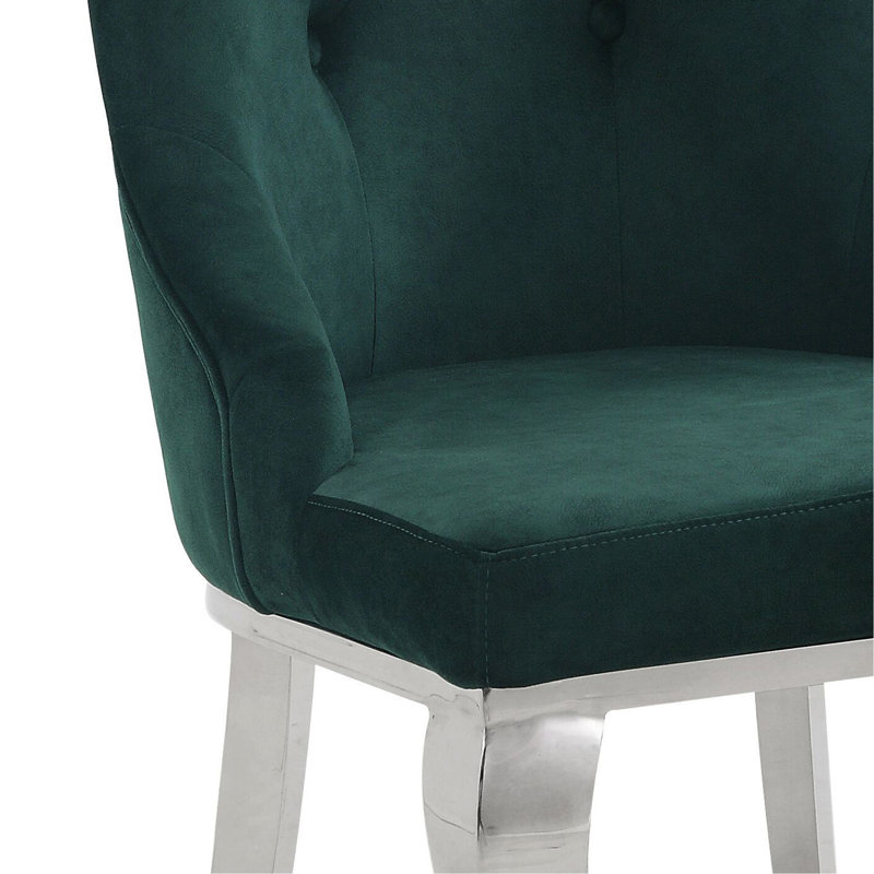 Ensemble de 2 chaises d'appoint en tissu et acier inoxydable Dekel Green