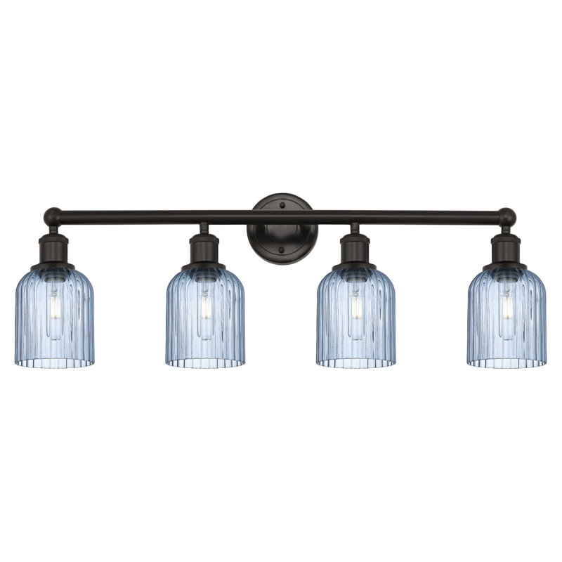 Éclairage pour meuble-lavabo à 4 lumières à intensité variable Fiennes Veil, Bronze huilé, Bleu