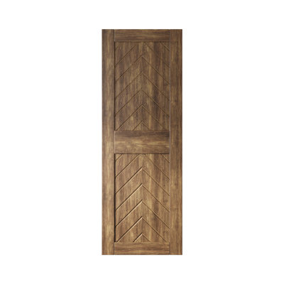 Homacer 26 in. x 84 in. 4-IN-1 Fishbone Design Dark Walnut Finished & Unassembled Pine Wood Barn Door (Interior Use Only)