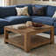 Table basse 31,5 "carrée en bois massif, table basse 2 niveaux