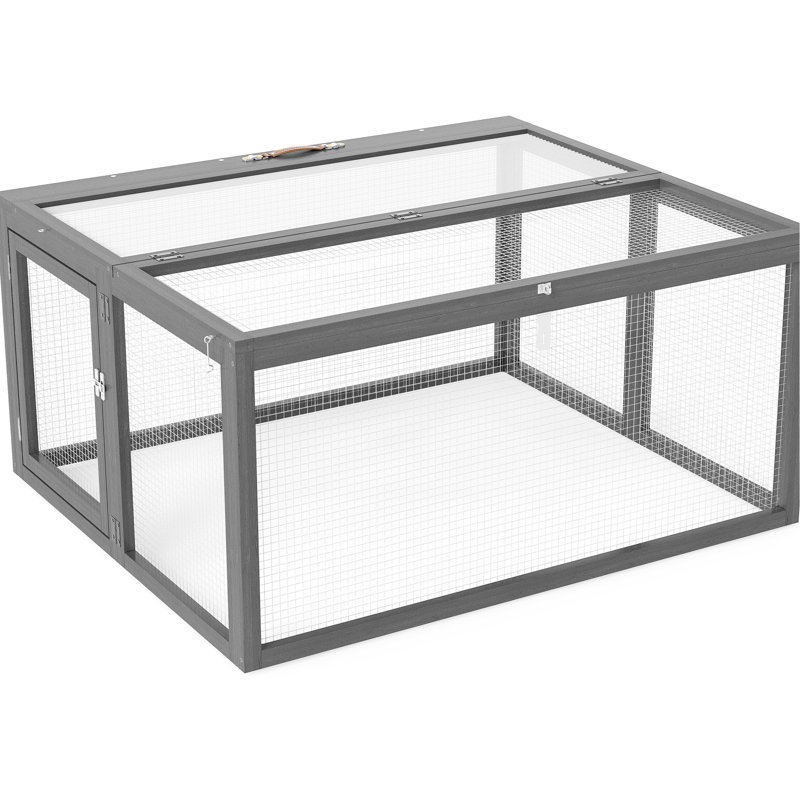 Cage pliante grise avec portes verrouillables et piquets de sol - Grillage en sapin galvanisé, environnement spacieux pour les lapins en repos, protège du danger, conception stable, déplié L 43,3 po x l 37 po H 21,3 po