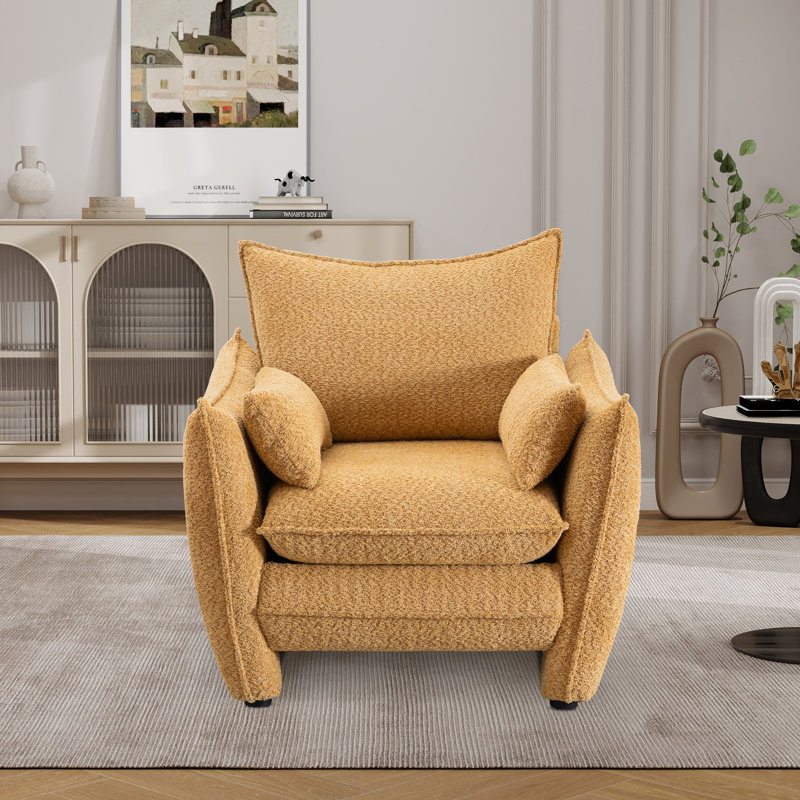 Fauteuil d'appoint rembourré l 35,8 po avec coussins, Jaune