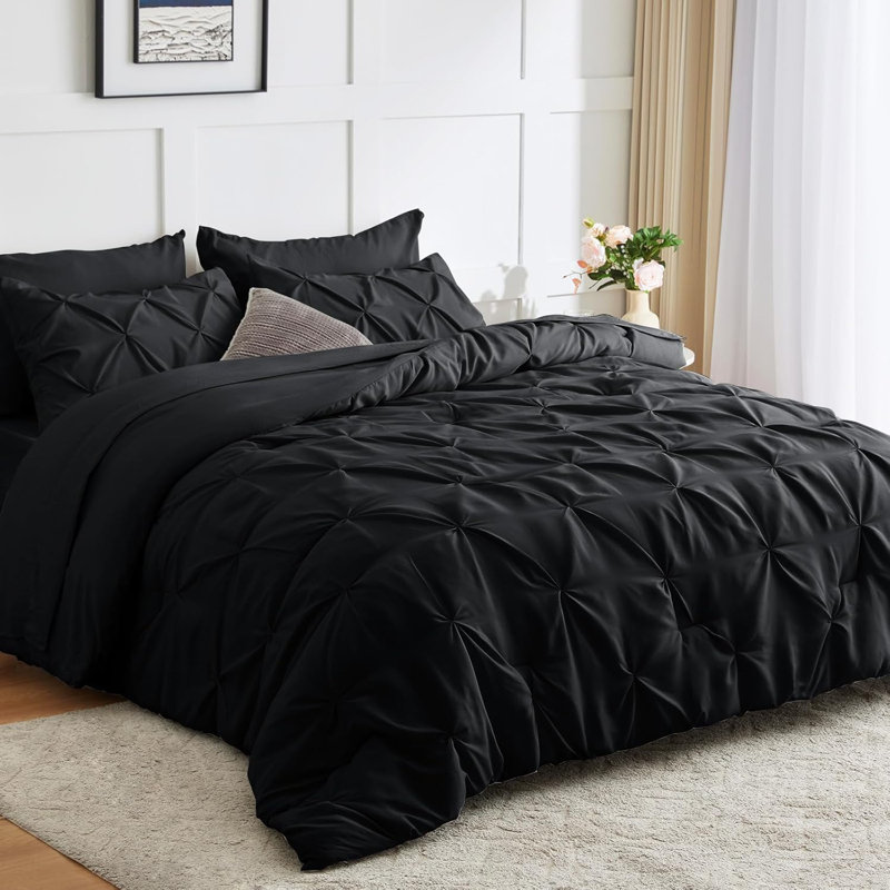 Queen Black Microfiber Down Alternative Bed in a Bag Set