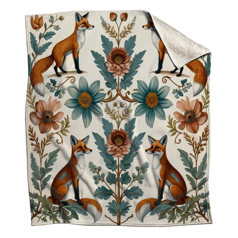 Renards et couvertures à motif floral, L 50 po x H 60 po