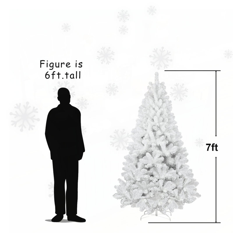 Arbre de Noël blanc de 7 pi avec fil mémoire, 1064 pointes, conception à charnières pour un assemblage facile et une apparence complète