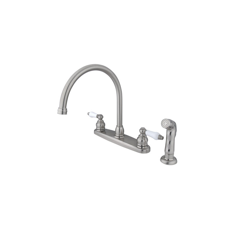 Kingston Brass Vintage Two-Handle 4-Hole 8" Centerset Kitchen Faucet with Side Sprayer, Brushed Nickel