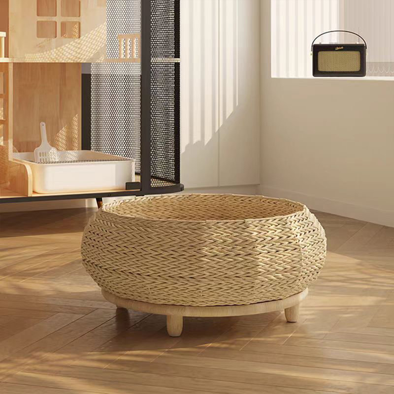 Sleeping in the Bowl Cat Bed, Hand-Woven Cat Nest With Soft Cushion And Non-slip Base, Medium Size 15.75" L x 15.75" W