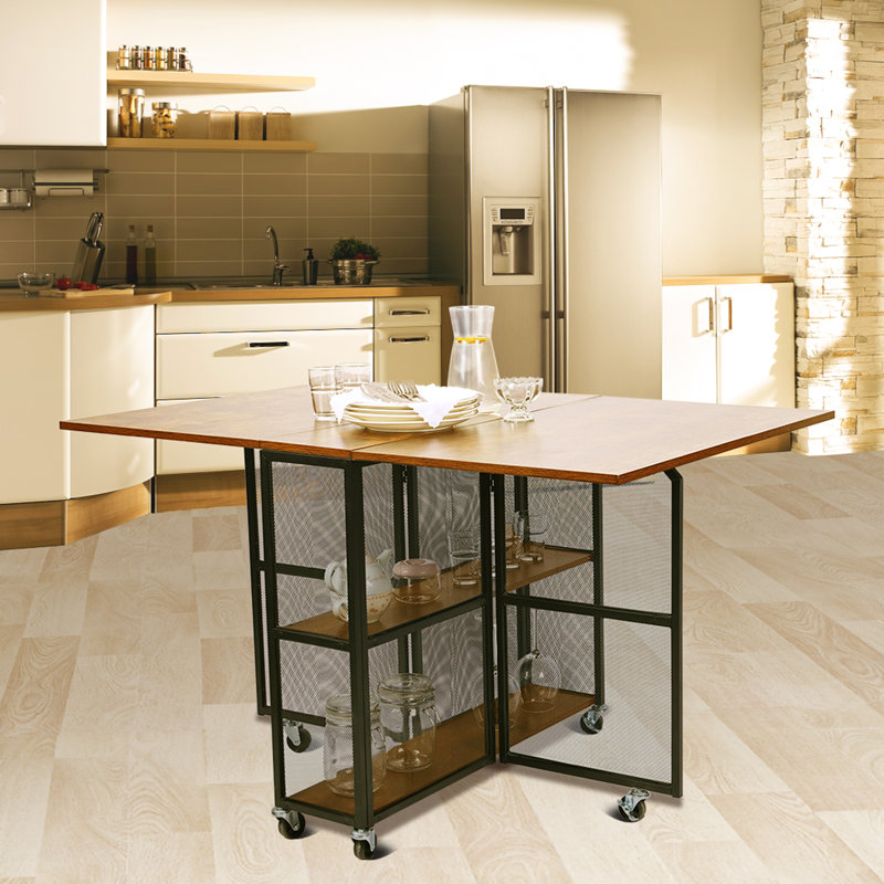 Table pliante de 47,24 po avec 2 tablettes de rangement pliantes et transformables