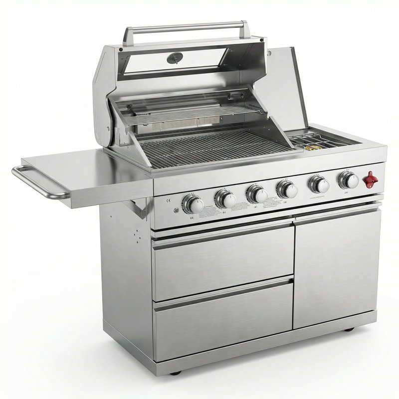 Îlot de cuisine pour barbecue à 6 brûleurs en acier inoxydable 75300 BTU Deluxe (argent), Argent
