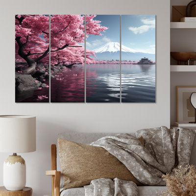 " Japon Art Pink Mount Fuji II " 4 - Pieces