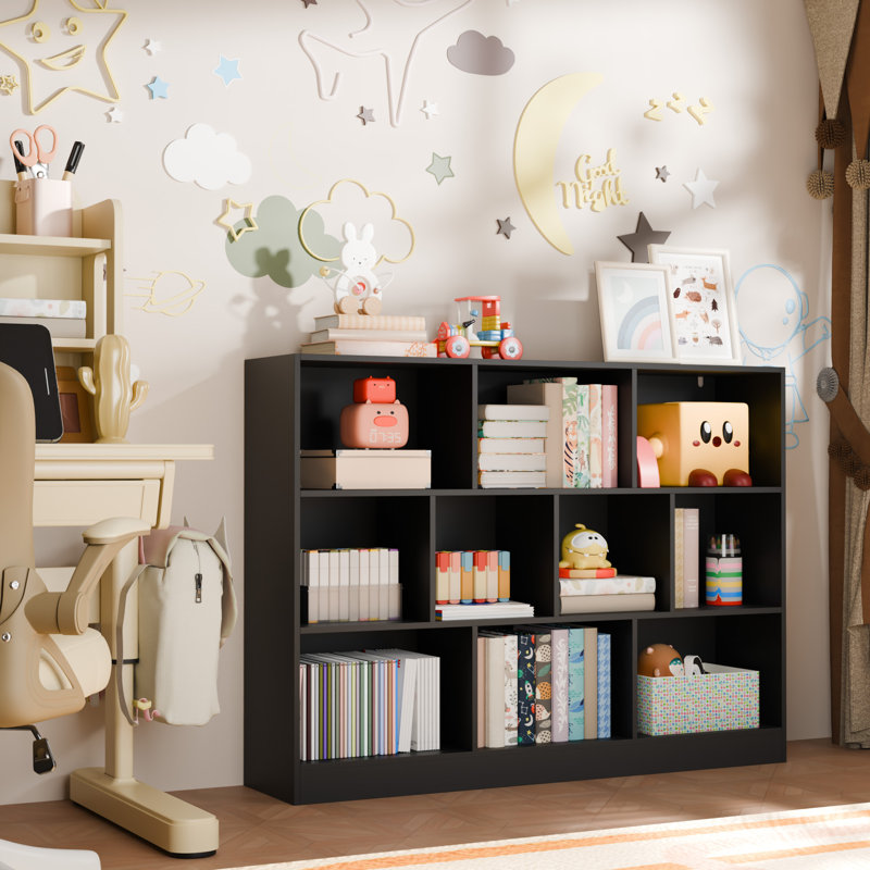 Presly 3  Tier Cube Bookcase Modern Bookshelf with 10 Cubes, (10 Shelves) 40.95"H x 55.12"W x 11.61"D, Black