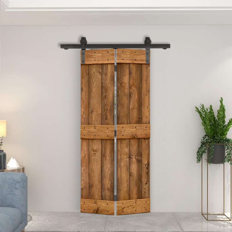Porte de grange pliante en bois DIY avec ensemble de quincaillerie coulissante, 20 po x 84 po, Noyer