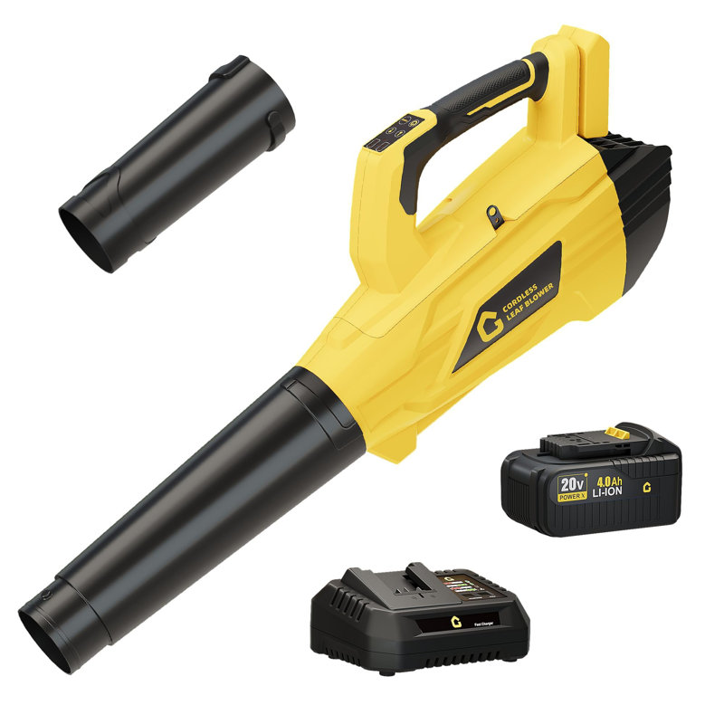 Cordless Leaf Blower, 21V Battery Powered Leaf Blower with Two Battery & Fast Charger, Lightweight Handheld Electric Blower for Lawn Care, Yard Cleaning, Blowing Fallen Leaves, Yellow