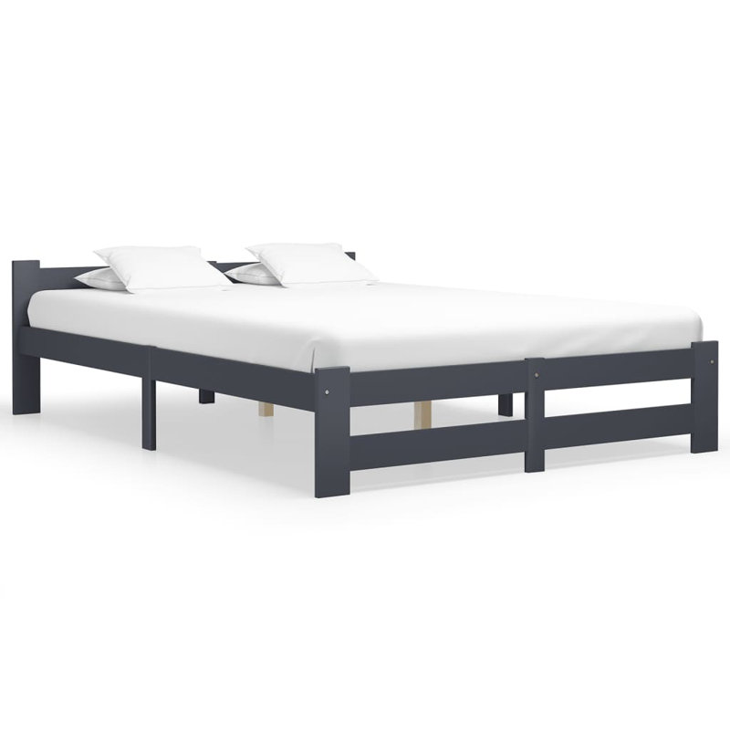 Berna Solid Wood Bed, European Kingsize (160 x 200cm), Dark Grey