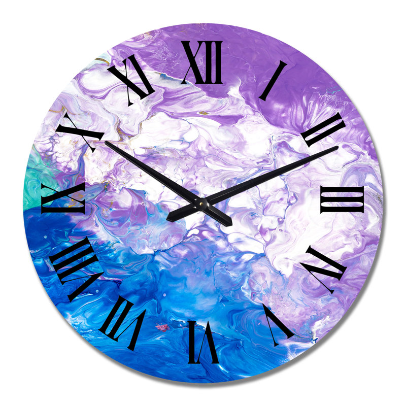 Horloge murale moderne, bleu, rose et blanc, Grand