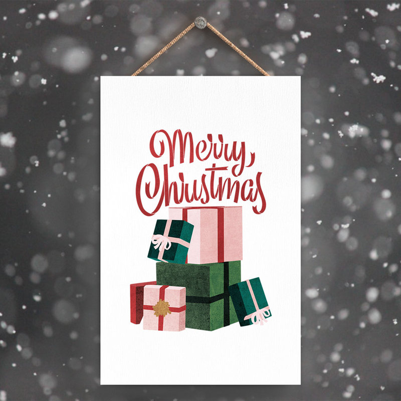 Xmas Merry Christmas Wooden Plaque, 18.5cm H x 12cm W x 0.9cm D